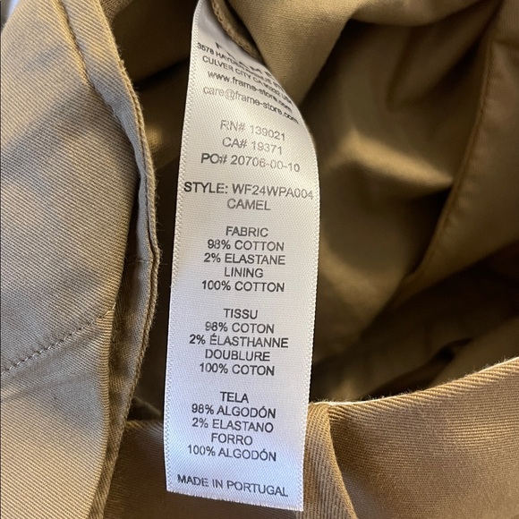 NWOT: Frame Camel Wide Leg Cotton Blend Stretch Pleated Pants Size 4 - Picture 12 of 12